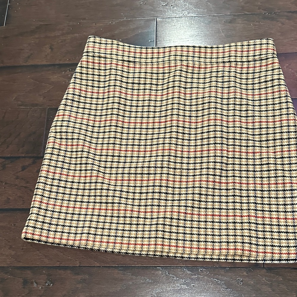 J. Crew Tan and Red Checkered Mini Skirt